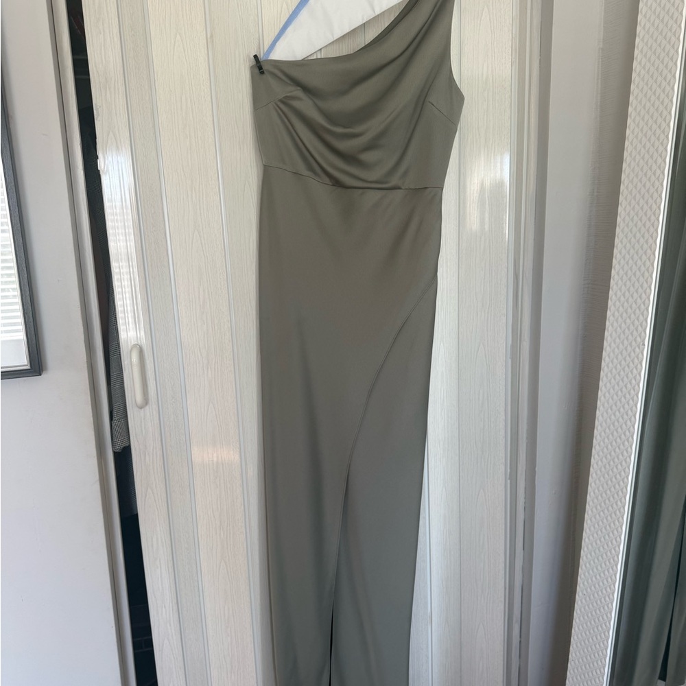 Sage Green One Shoulder Satin Charmeuse Bridesmaid Wedding Guest Dress by BHLDN